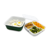 Square microwaveable 3-compartment black / clear hinged takeout food container 