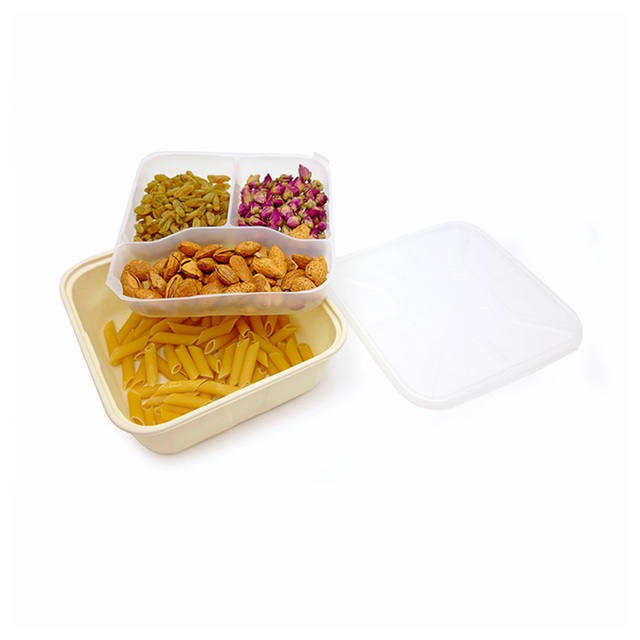 Double Layer Food Container Biodegradable Cornstarch Square Takeaway Food Box