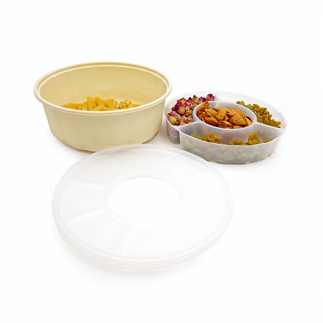 Double Layer Round Shape Biodegradable Cornstarch Takeaway Food Box