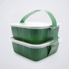Square microwaveable 3-compartment black / clear hinged takeout food container 