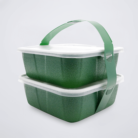 Square microwaveable 3-compartment black / clear hinged takeout food container 