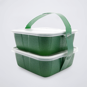 Square microwaveable 3-compartment black / clear hinged takeout food container 